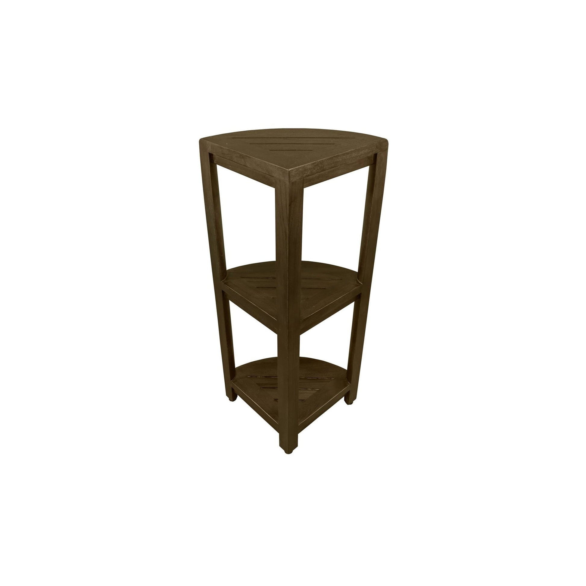 DecoTeak SnazzyCorner 32" Woodland Brown 3-Tier Solid Teak Wood Corner Shelf