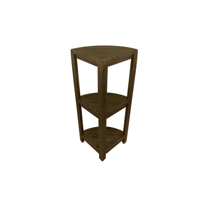 DecoTeak SnazzyCorner 32" Woodland Brown 3-Tier Solid Teak Wood Corner Shelf