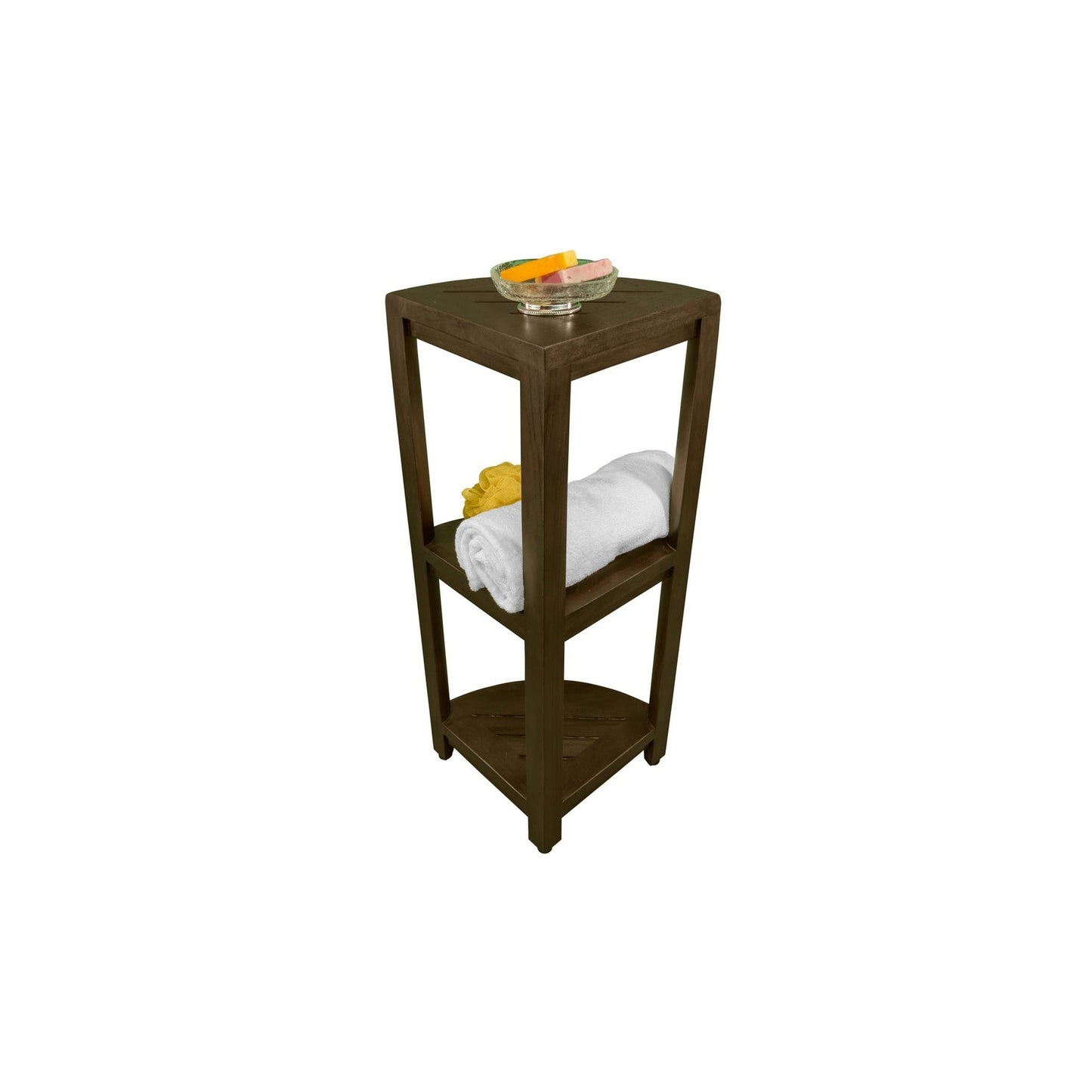 DecoTeak SnazzyCorner 32" Woodland Brown 3-Tier Solid Teak Wood Corner Shelf