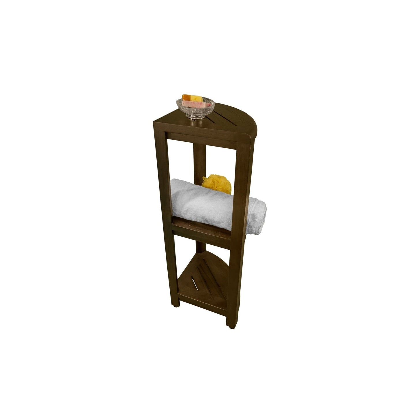 DecoTeak SnazzyCorner 32" Woodland Brown 3-Tier Solid Teak Wood Corner Shelf