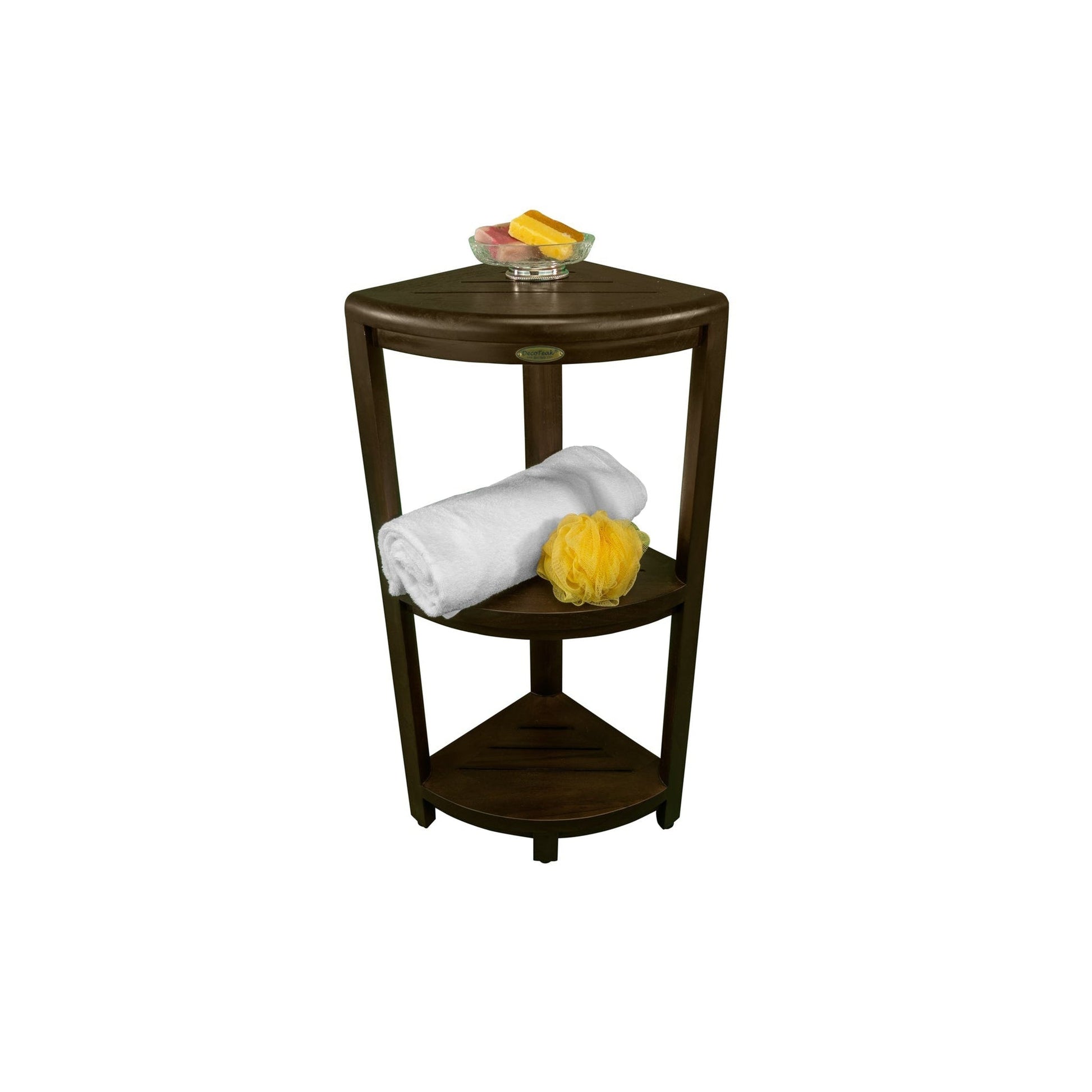 3 Tier Bathroom Corner Organizer with Teak Wood Shower Caddy Standing  Handle Up