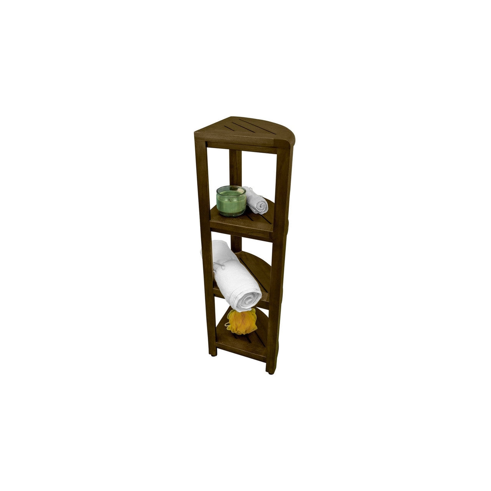 DecoTeak SnazzyCorner 38" Woodland Brown Solid Teak Wood 4-Tier Corner Shelf
