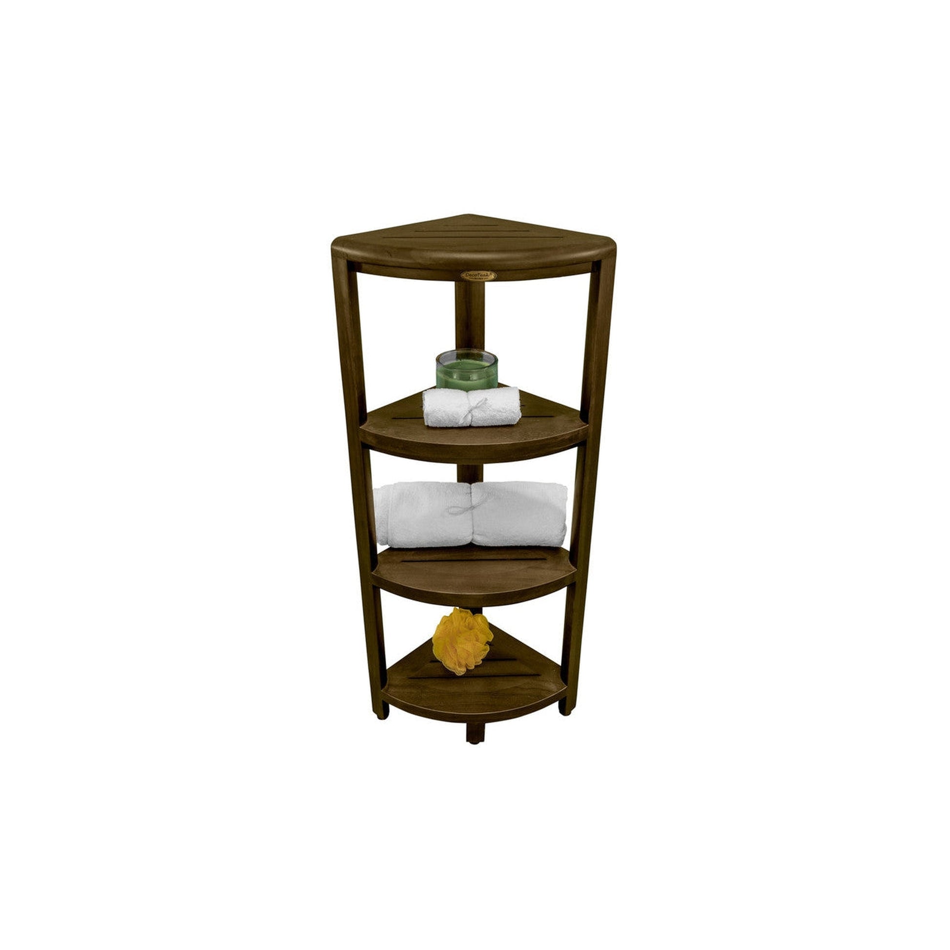 DecoTeak SnazzyCorner 38" Woodland Brown Solid Teak Wood 4-Tier Corner Shelf