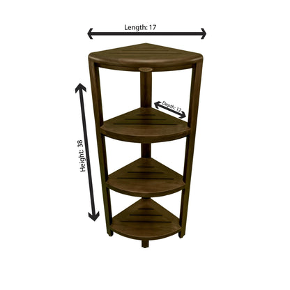 DecoTeak SnazzyCorner 38" Woodland Brown Solid Teak Wood 4-Tier Corner Shelf