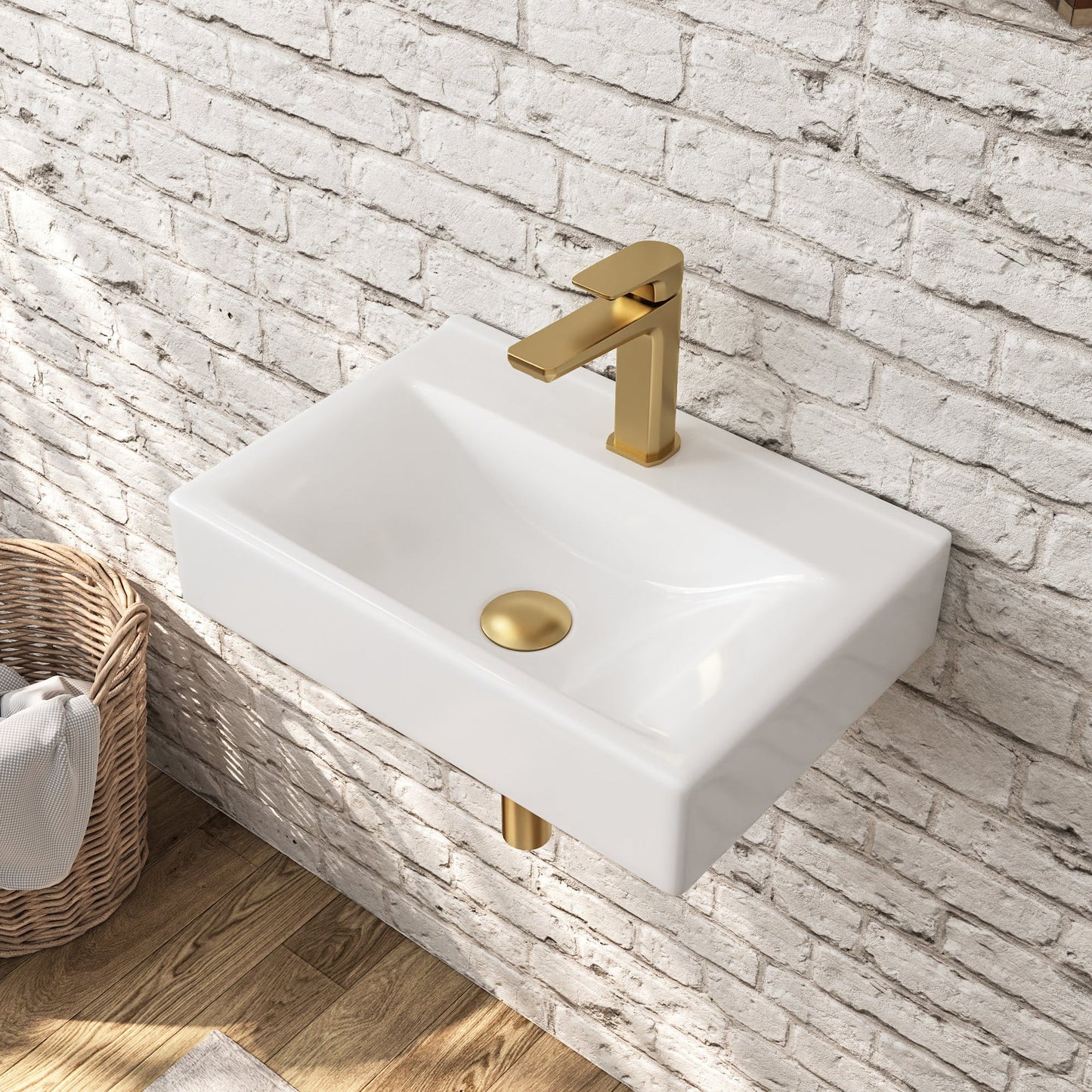DeerValley 12" Rectangular White Space-Saving Wall-Mounted Bathroom Sink With Single Hole Faucet