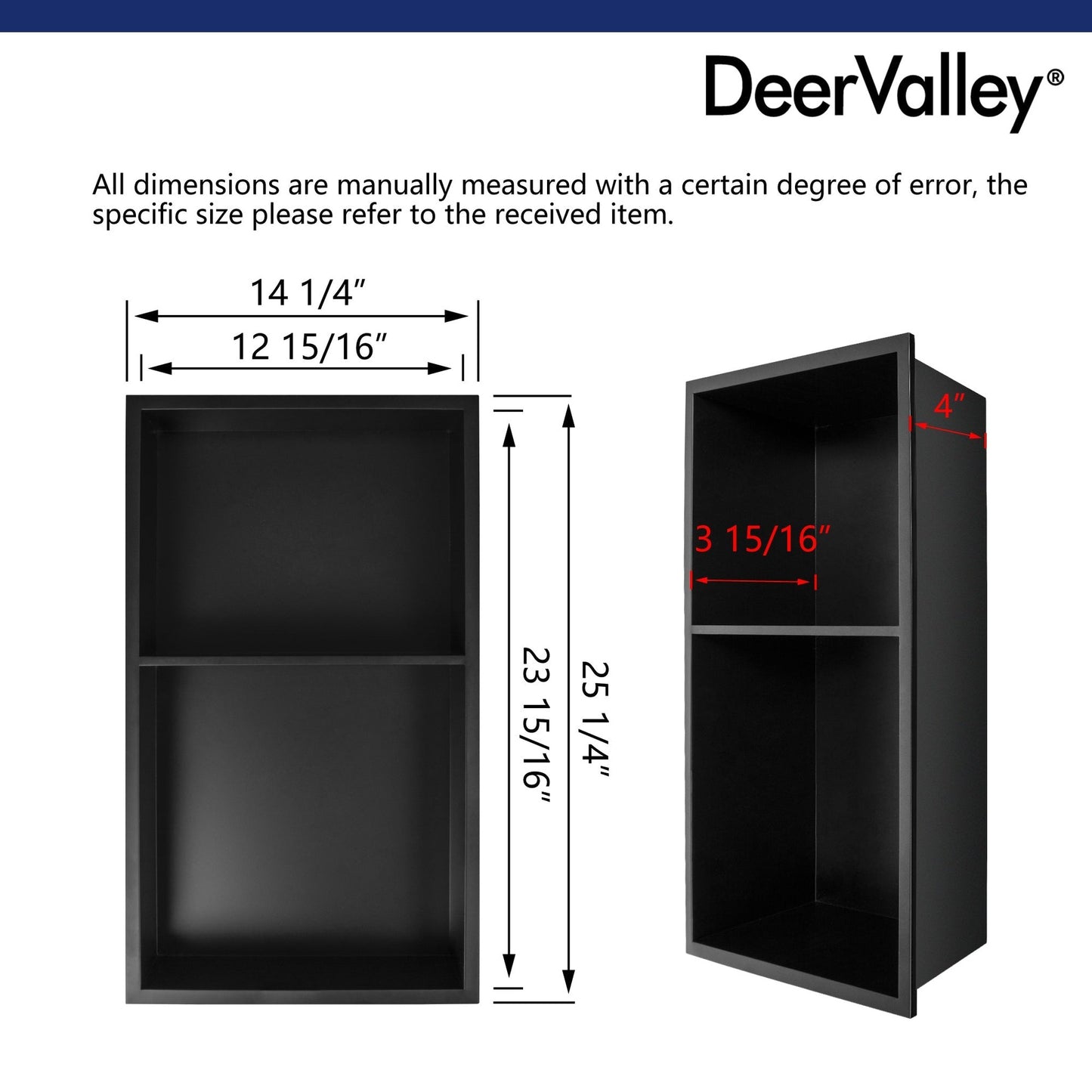DeerValley 14" x 25" 2-Layer Rectangular Space-Saving Stainless Steel Shower Niche
