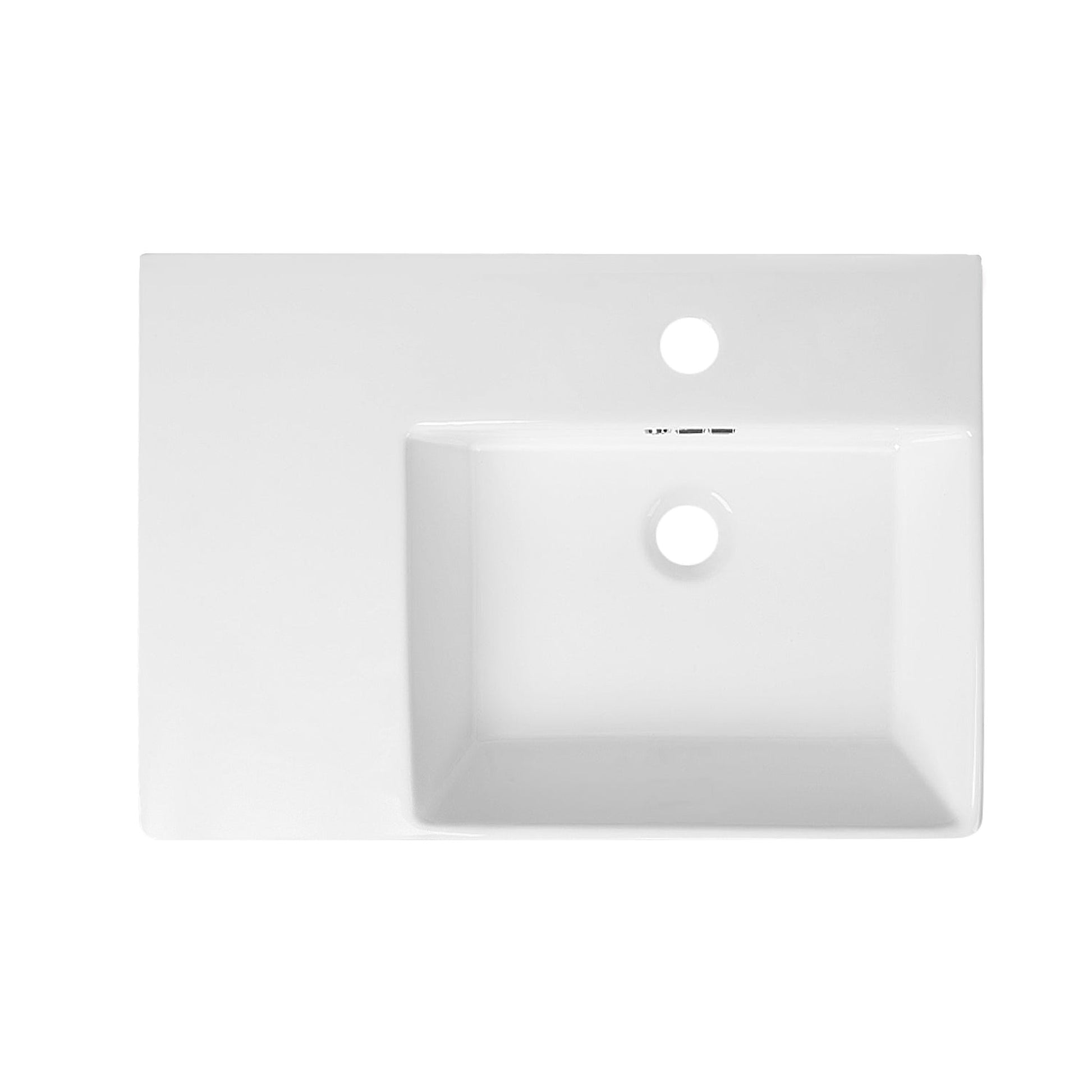 DeerValley 17" Rectangular White Right Offset Wall-Mounted Bathroom Sink With Overflow Holes
