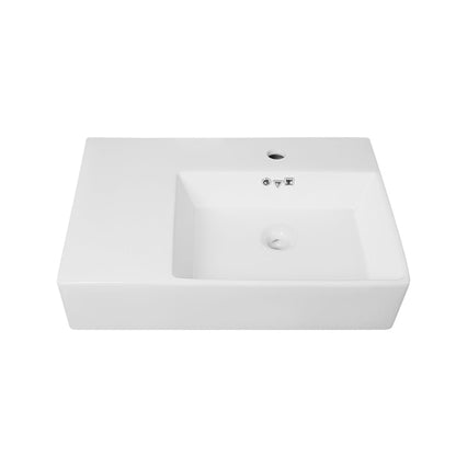 DeerValley 17" Rectangular White Right Offset Wall-Mounted Bathroom Sink With Overflow Holes