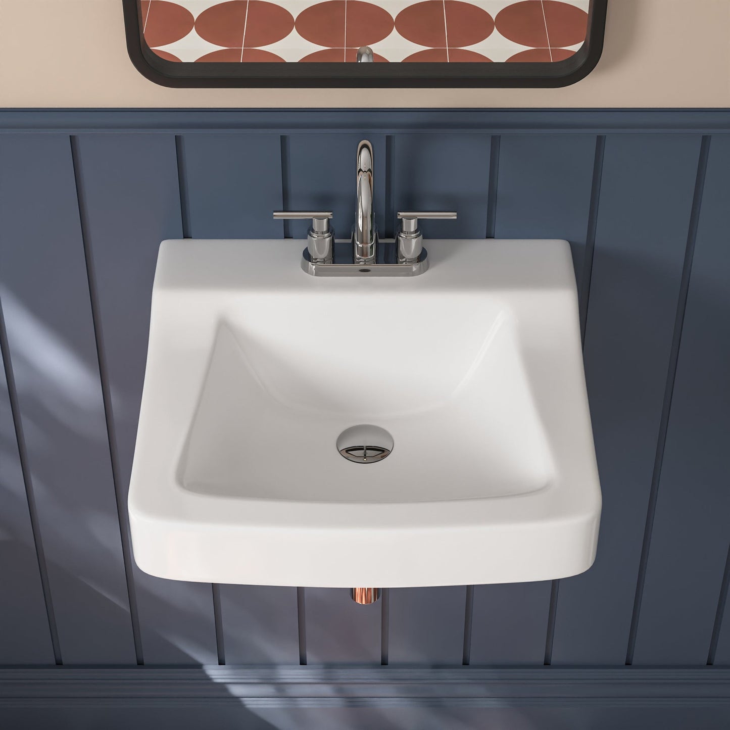 DeerValley 17" Rectangular White Wall-Mounted Bathroom Sink With Overflow Hole