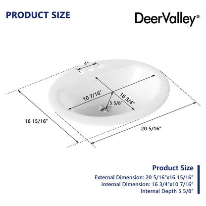 DeerValley 17" Round White Drop-in Bathroom Sink With Overflow Hole