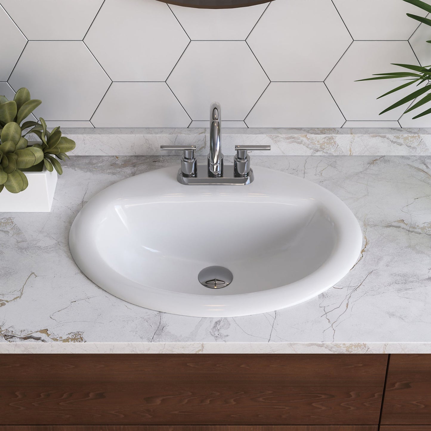 DeerValley 17" Round White Drop-in Bathroom Sink With Overflow Hole