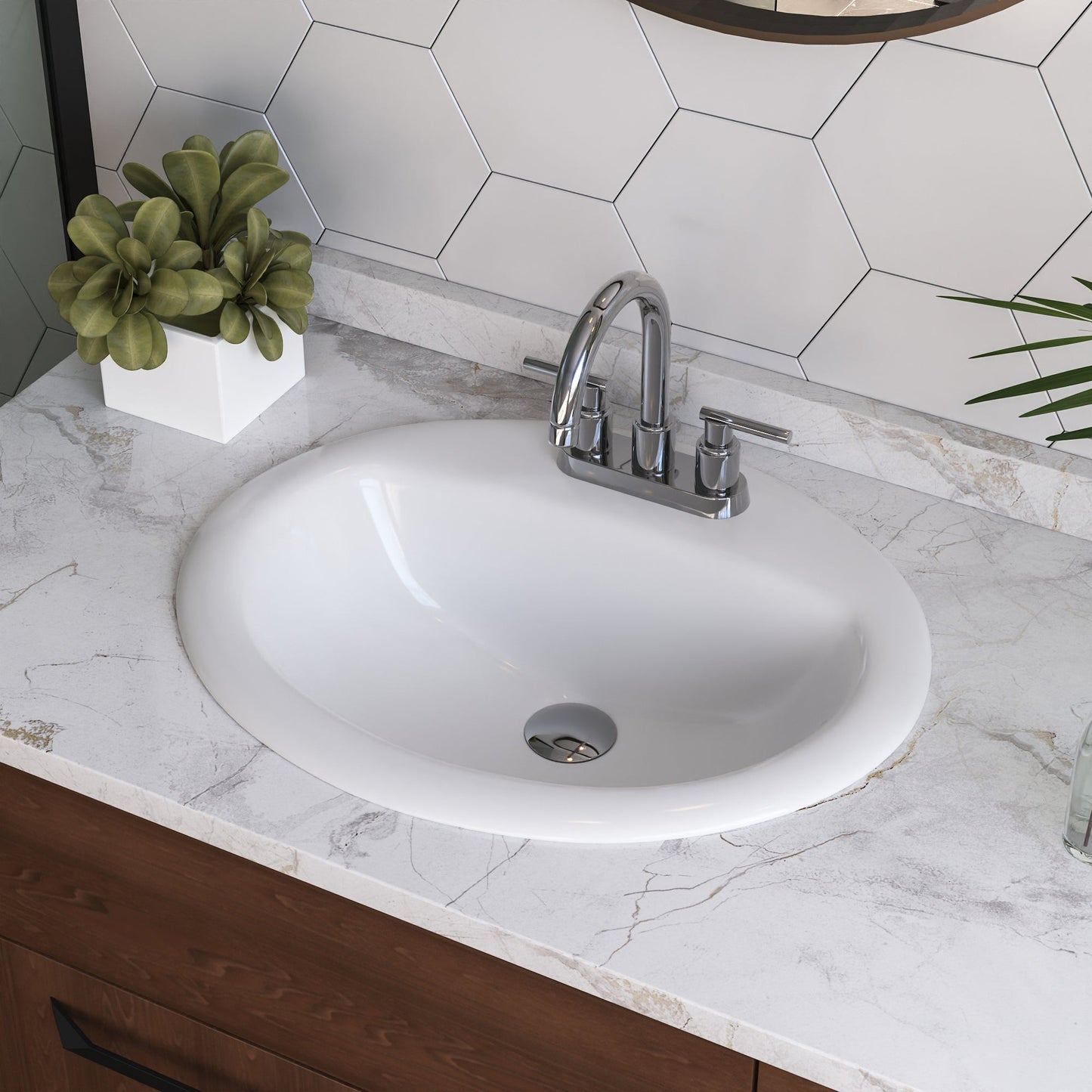 DeerValley 17" Round White Drop-in Bathroom Sink With Overflow Hole