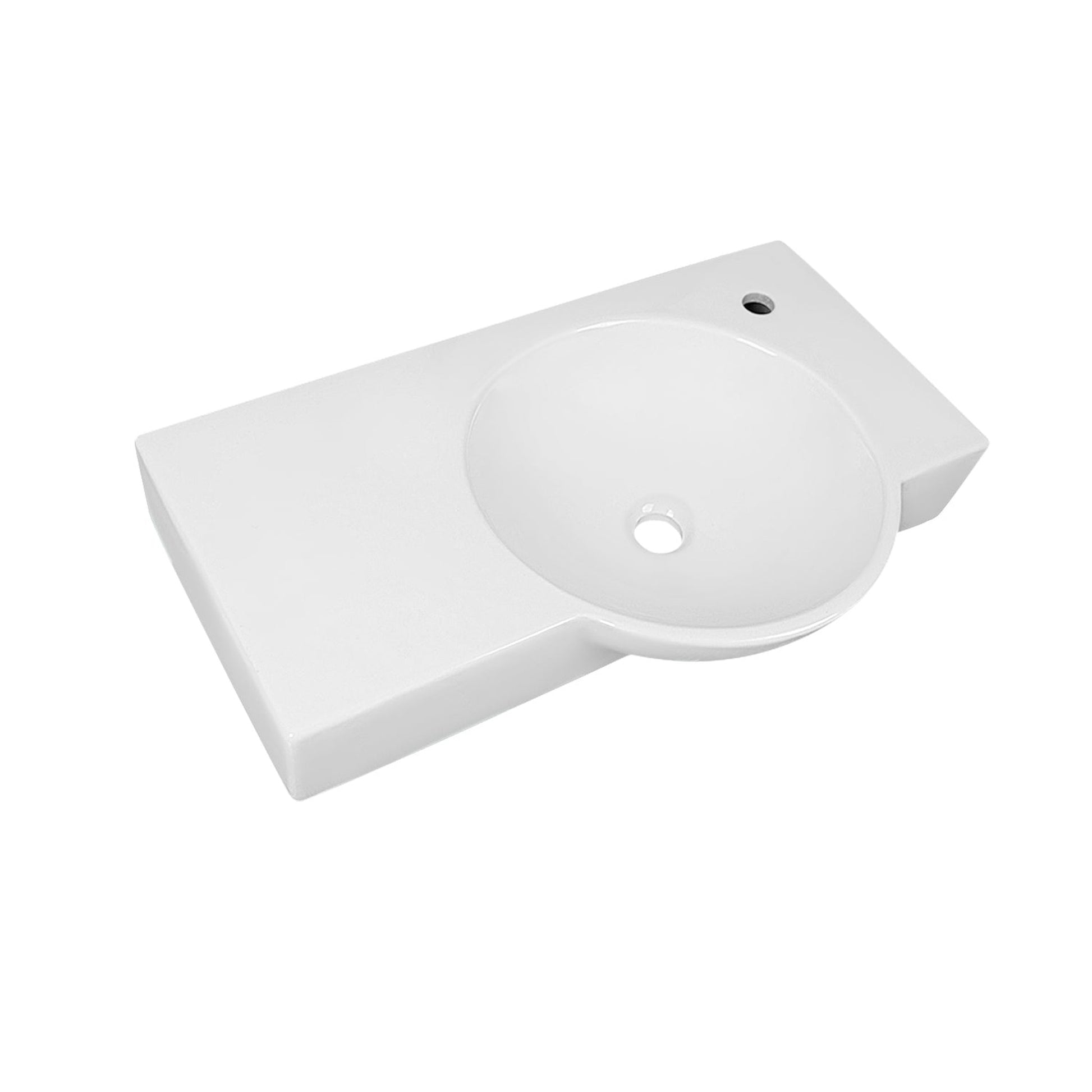 DeerValley 18" Rectangular White Wall-Mounted Bathroom Sink With Integrated Round Basin