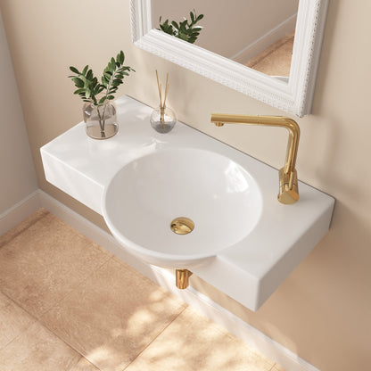 DeerValley 18" Rectangular White Wall-Mounted Bathroom Sink With Integrated Round Basin