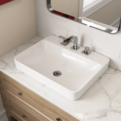 DeerValley 19" Rectangular White Drop-in Bathroom Sink With Overflow Hole