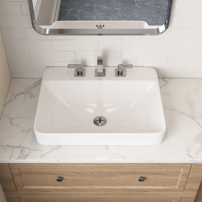 DeerValley 19" Rectangular White Drop-in Bathroom Sink With Overflow Hole