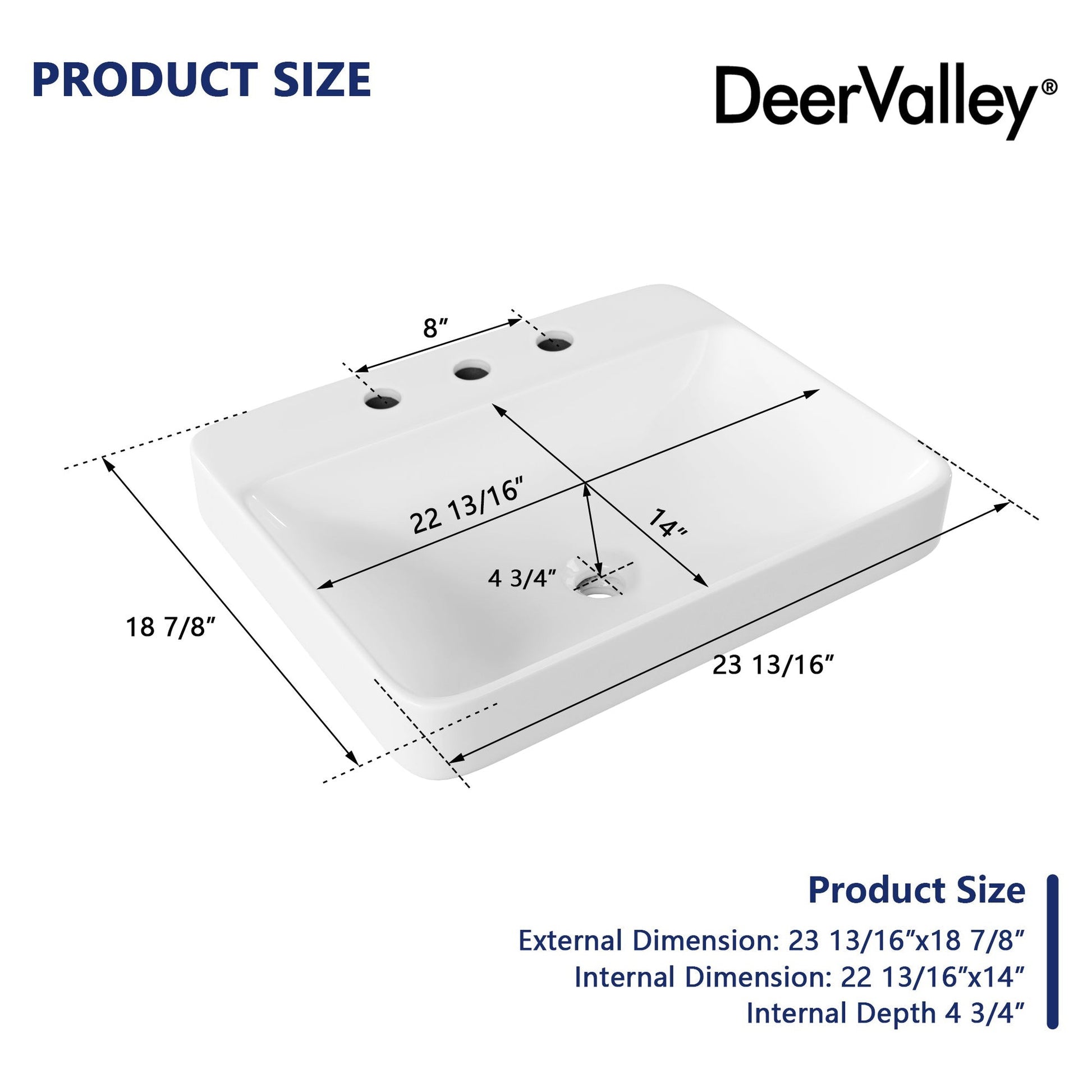 DeerValley 19" Rectangular White Drop-in Bathroom Sink With Overflow Hole