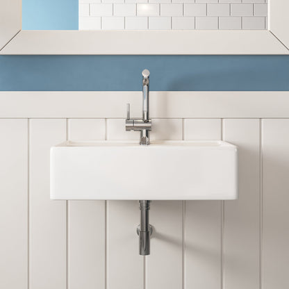 DeerValley 23" Rectangular White Wall-Mounted Bathroom Sink With Overflow Hole
