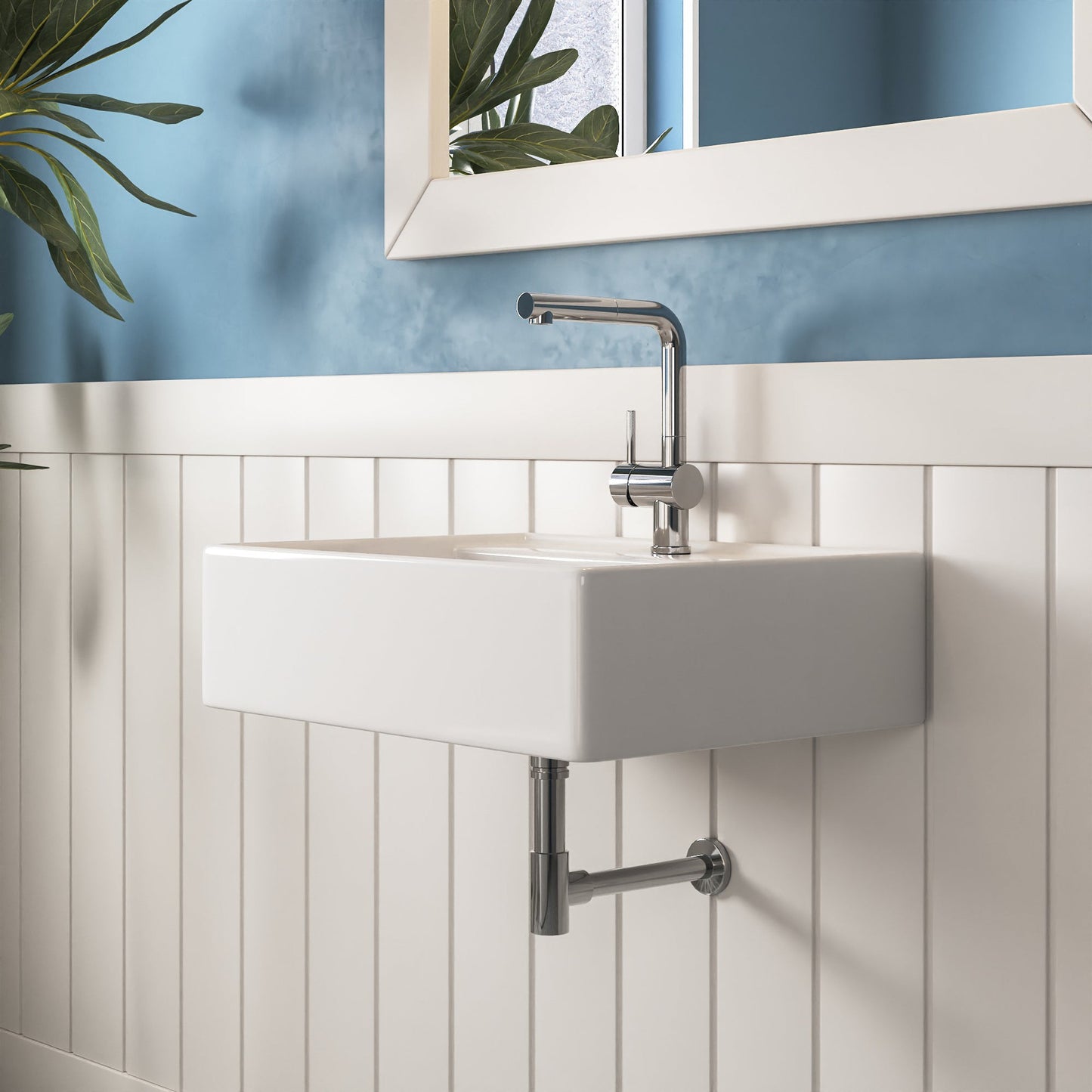 DeerValley 23" Rectangular White Wall-Mounted Bathroom Sink With Overflow Hole