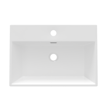 DeerValley 24" Rectangular White Ceramic Console Bathroom Sink With Black Legs and Single Faucet Hole