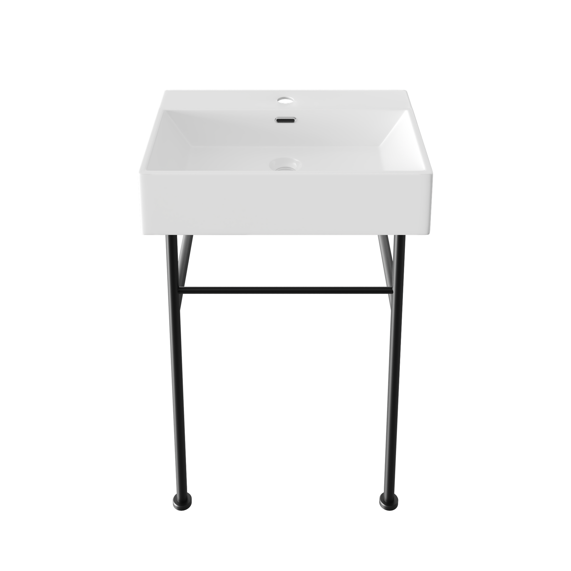 DeerValley 24" Rectangular White Ceramic Console Bathroom Sink With Black Legs and Single Faucet Hole