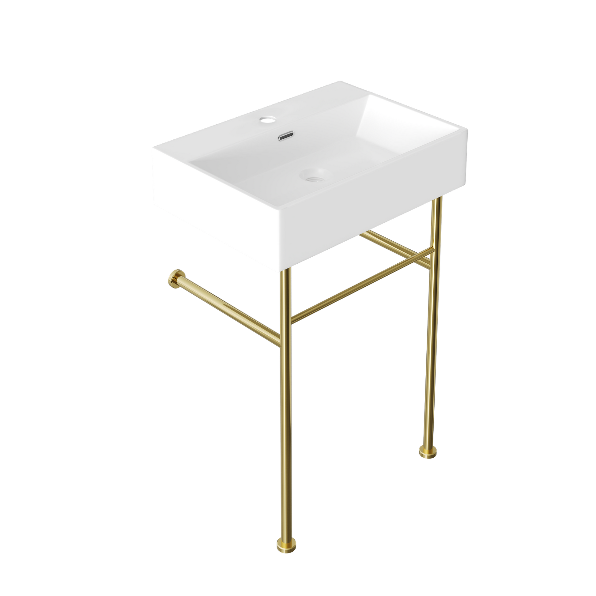 DeerValley 24" Rectangular White Ceramic Console Bathroom Sink With Gold Legs and Single Faucet Hole