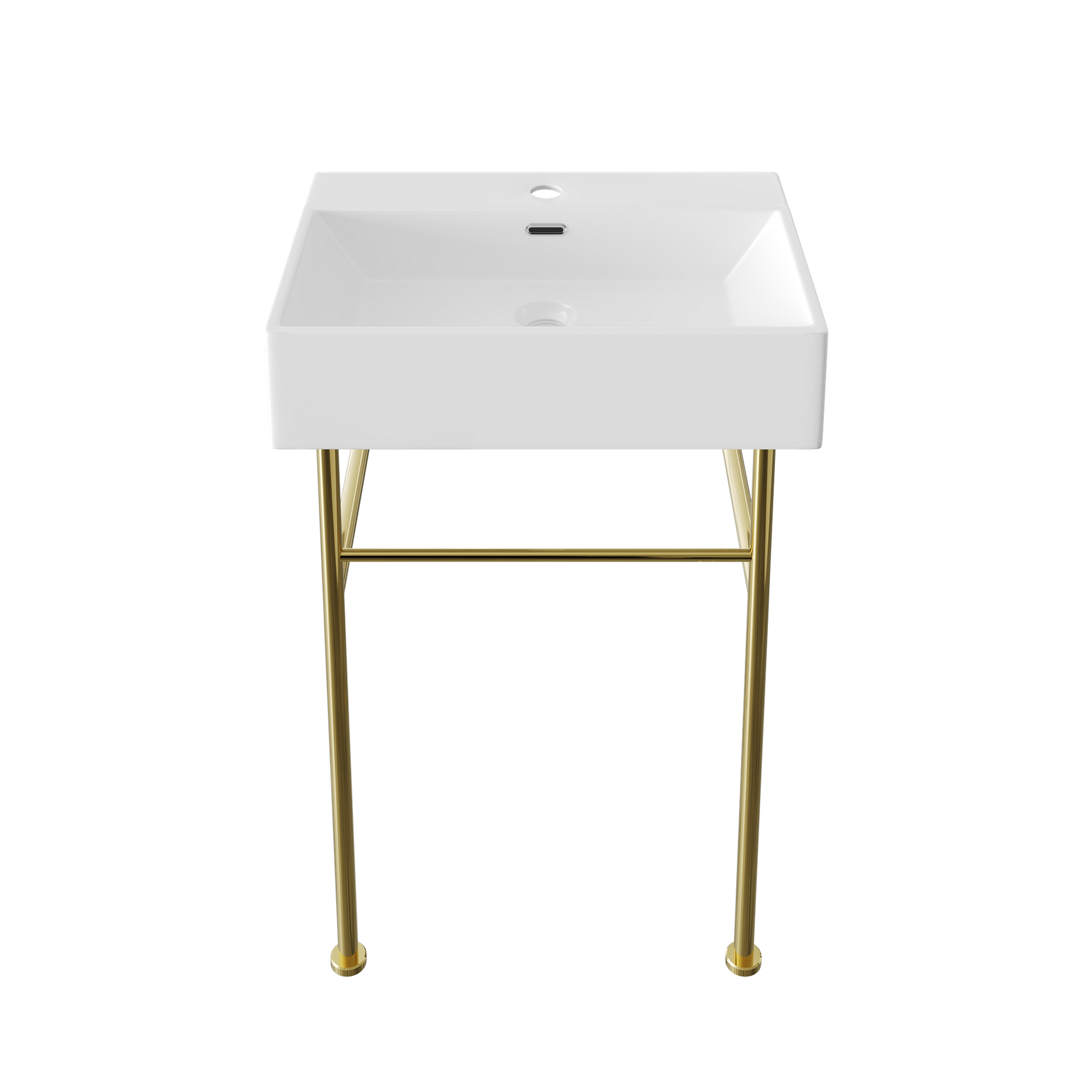 DeerValley 24" Rectangular White Ceramic Console Bathroom Sink With Gold Legs and Single Faucet Hole