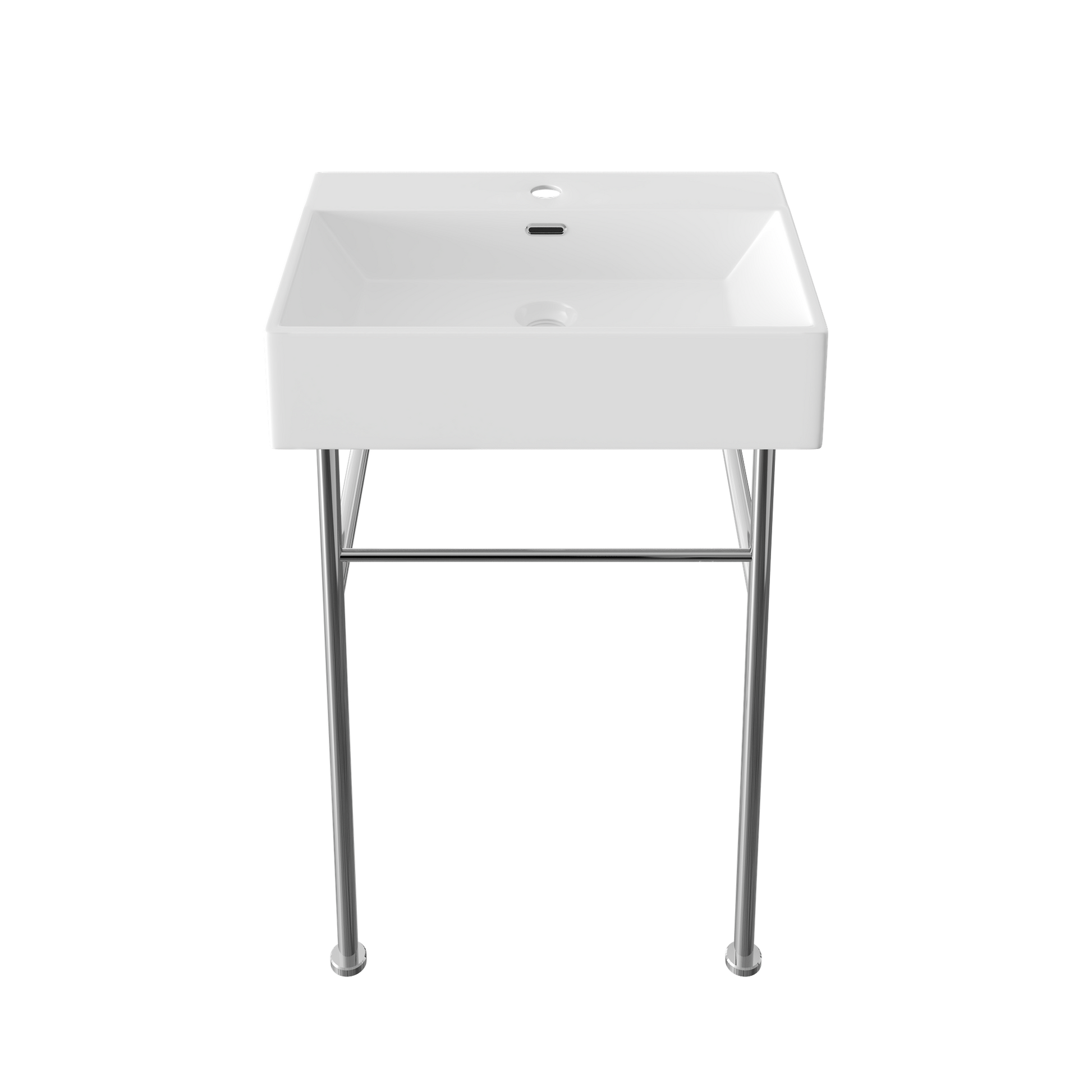 DeerValley 24" Rectangular White Ceramic Console Bathroom Sink With Silver Legs and Single Faucet Hole