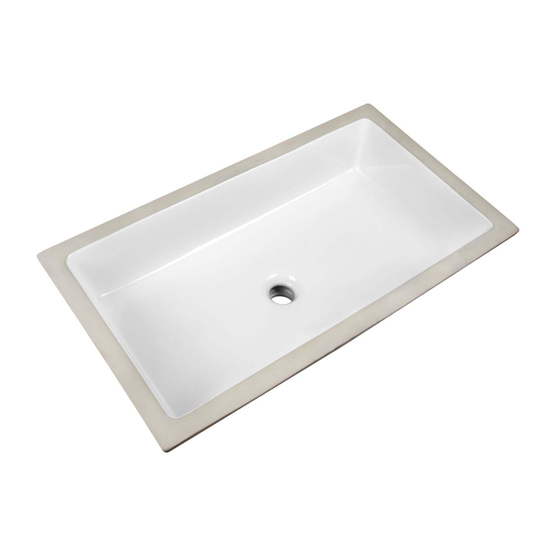 DeerValley 28" x 16" Rectangular White Ceramic Undermount Bathroom Sink With Overflow Hole