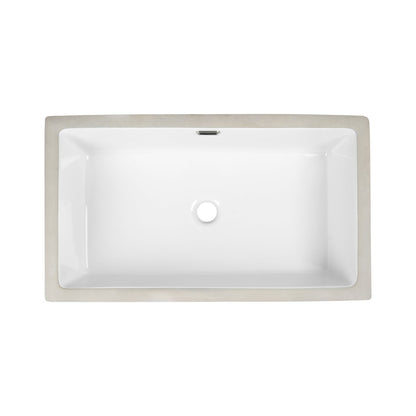DeerValley 28" x 16" Rectangular White Ceramic Undermount Bathroom Sink With Overflow Hole