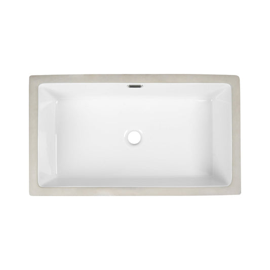 DeerValley 28" x 16" Rectangular White Ceramic Undermount Bathroom Sink With Overflow Hole