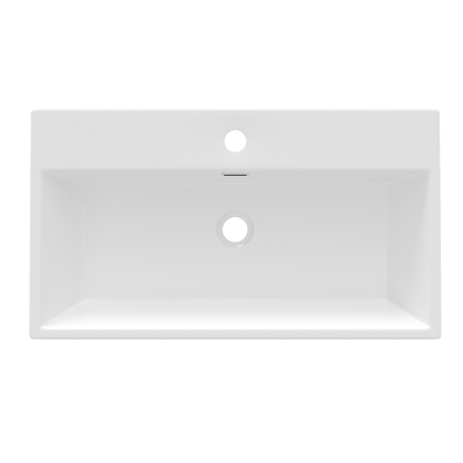 DeerValley 30" Rectangular White Ceramic Console Bathroom Sink With Black Legs and Single Faucet Hole