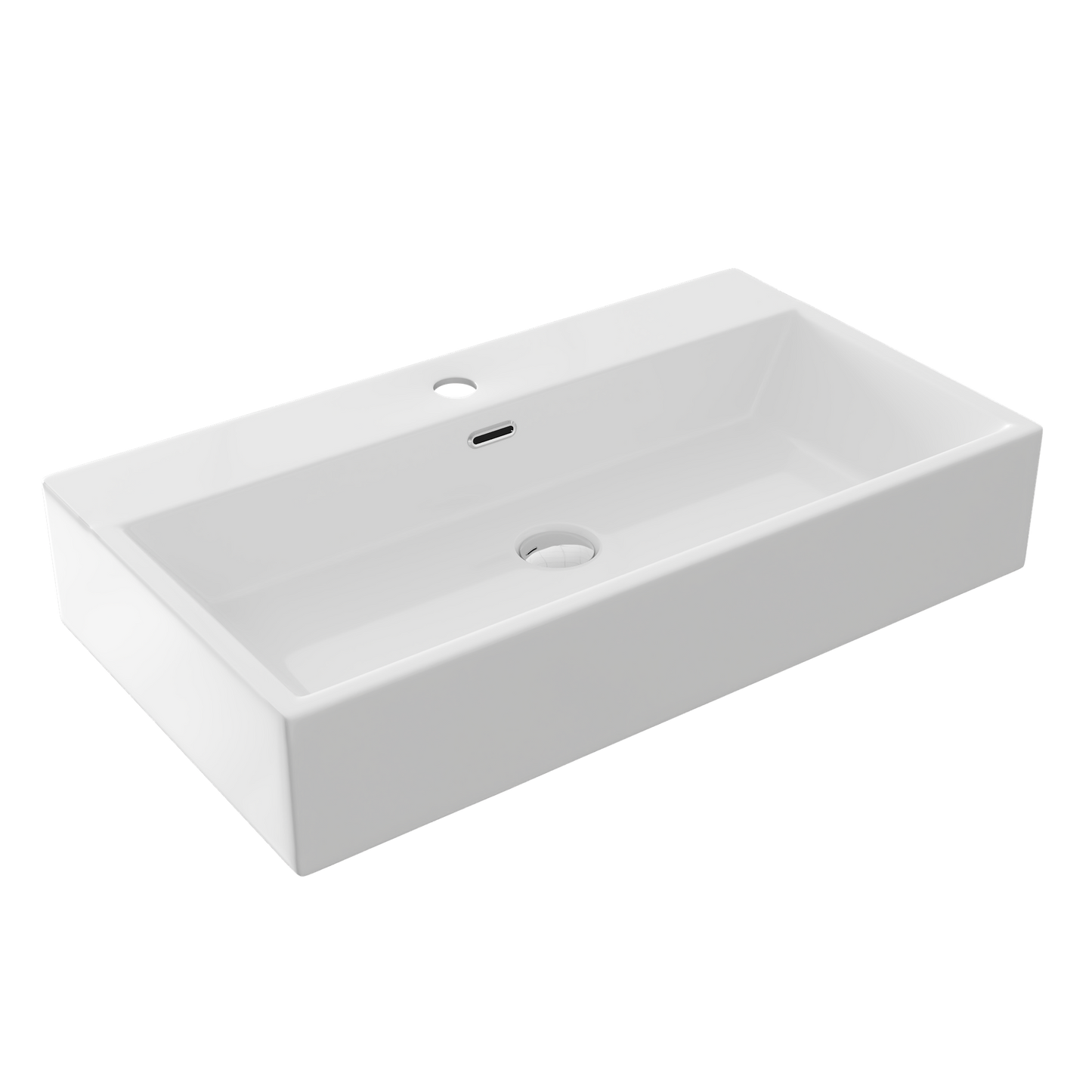 DeerValley 30" Rectangular White Ceramic Console Bathroom Sink With Black Legs and Single Faucet Hole