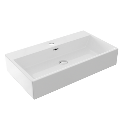 DeerValley 30" Rectangular White Ceramic Console Bathroom Sink With Black Legs and Single Faucet Hole