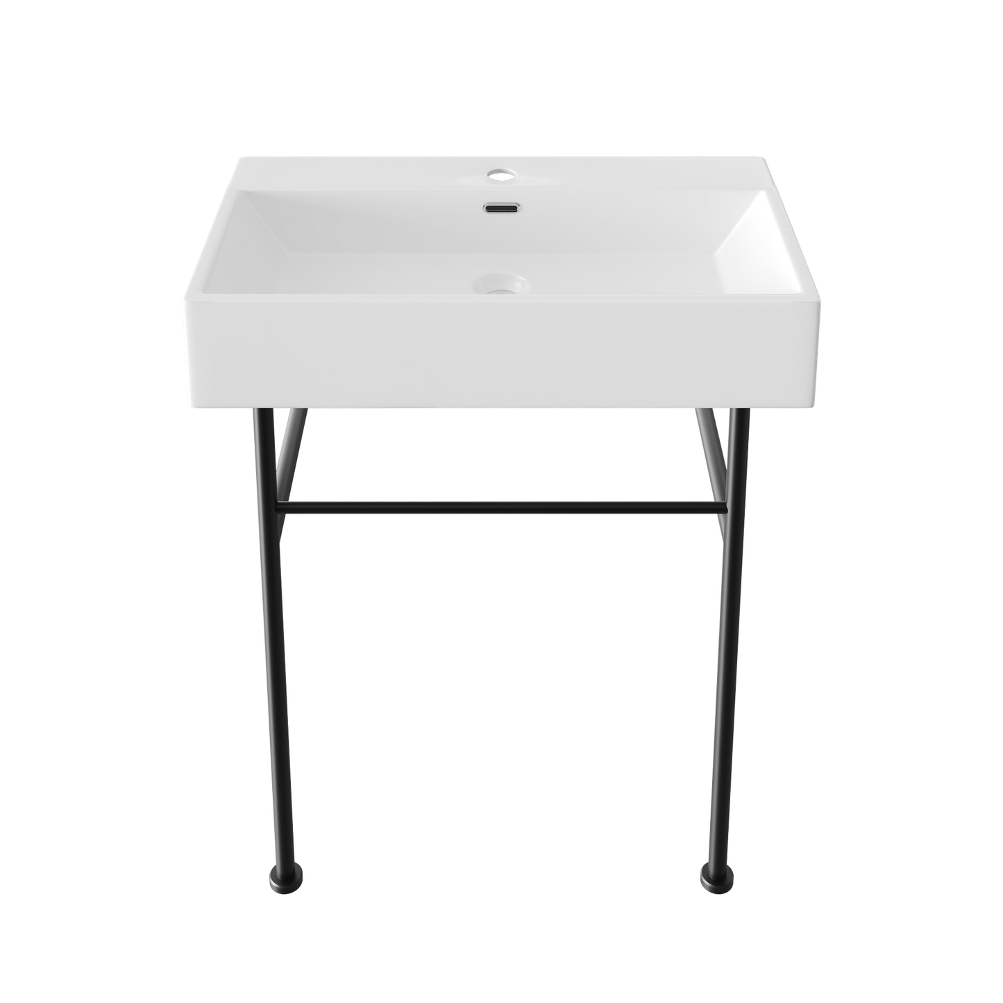 DeerValley 30" Rectangular White Ceramic Console Bathroom Sink With Black Legs and Single Faucet Hole