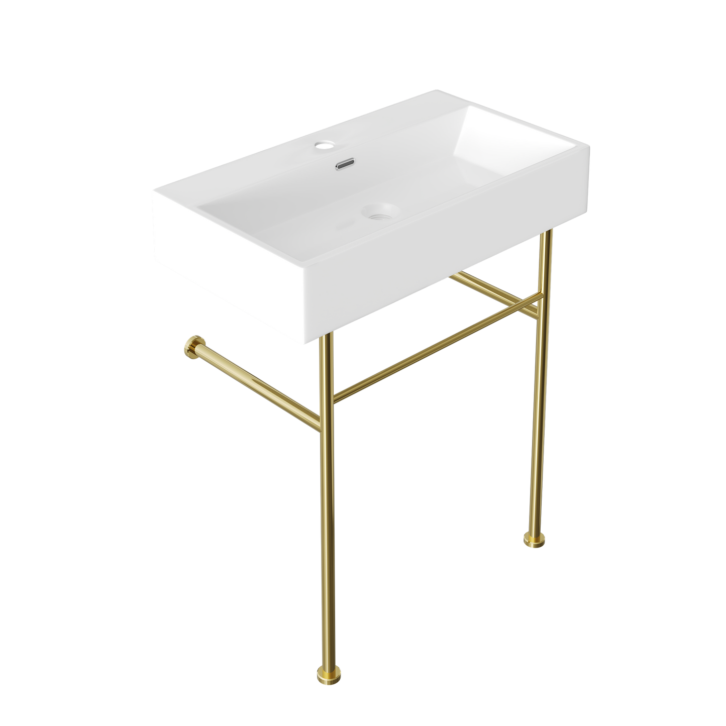 DeerValley 30" Rectangular White Ceramic Console Bathroom Sink With Gold Legs and Single Faucet Hole