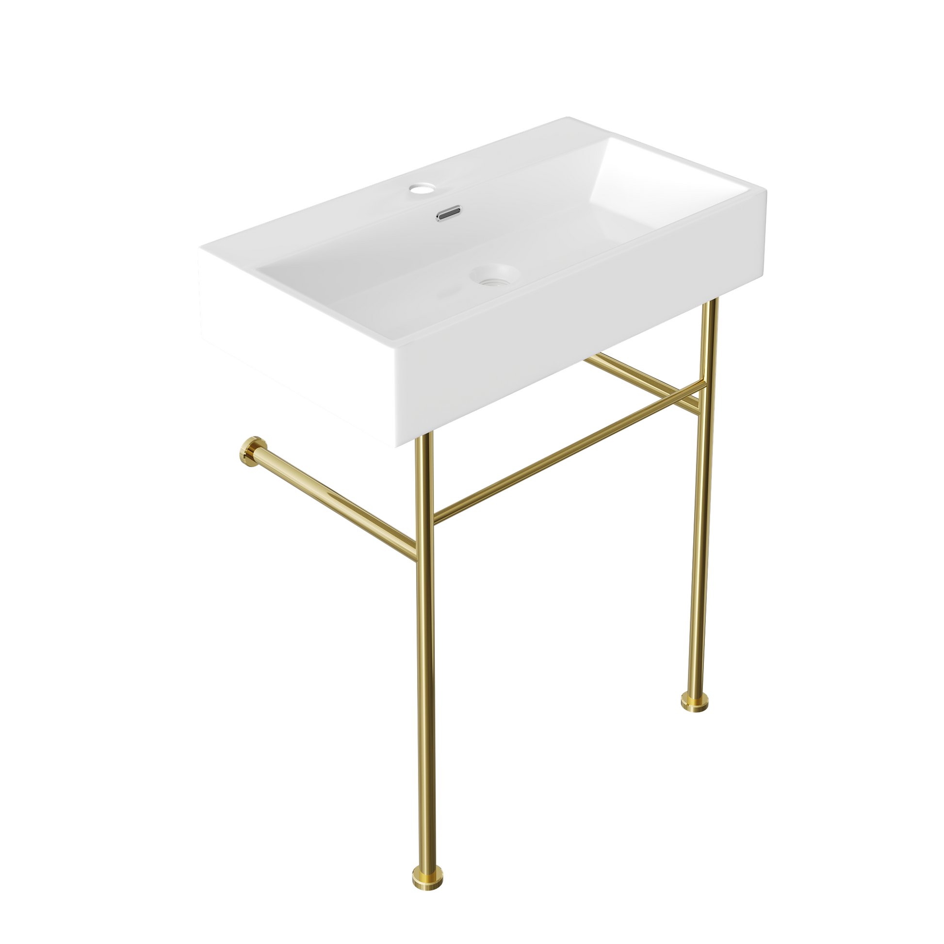 DeerValley 30" Rectangular White Ceramic Console Bathroom Sink With Gold Legs and Single Faucet Hole