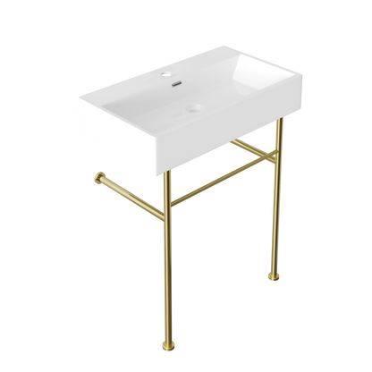 DeerValley 30" Rectangular White Ceramic Console Bathroom Sink With Gold Legs and Single Faucet Hole