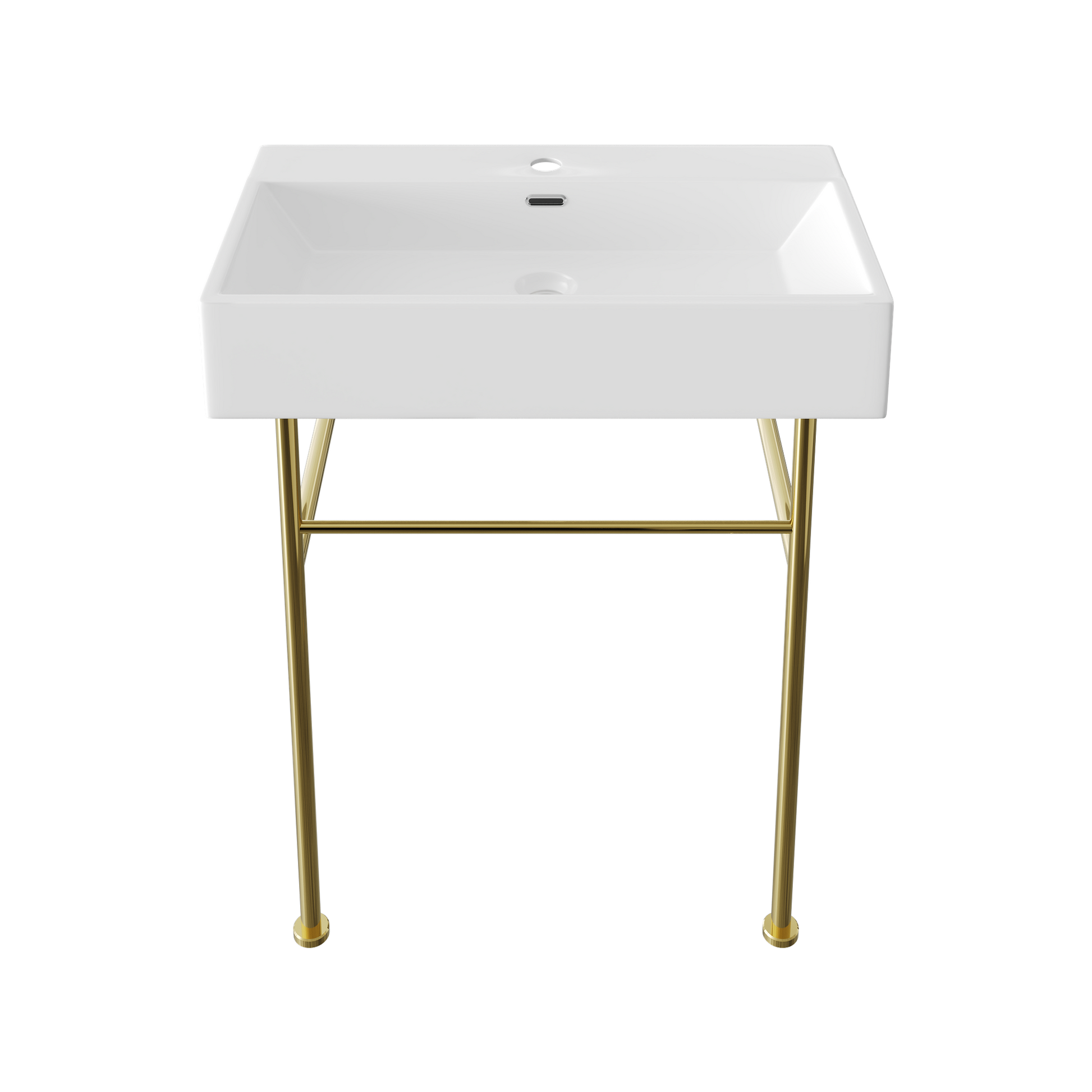 DeerValley 30" Rectangular White Ceramic Console Bathroom Sink With Gold Legs and Single Faucet Hole