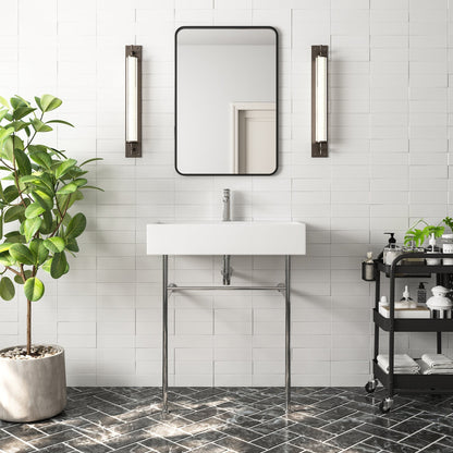 DeerValley 30" Rectangular White Ceramic Console Bathroom Sink With Silver Legs and Single Faucet Hole