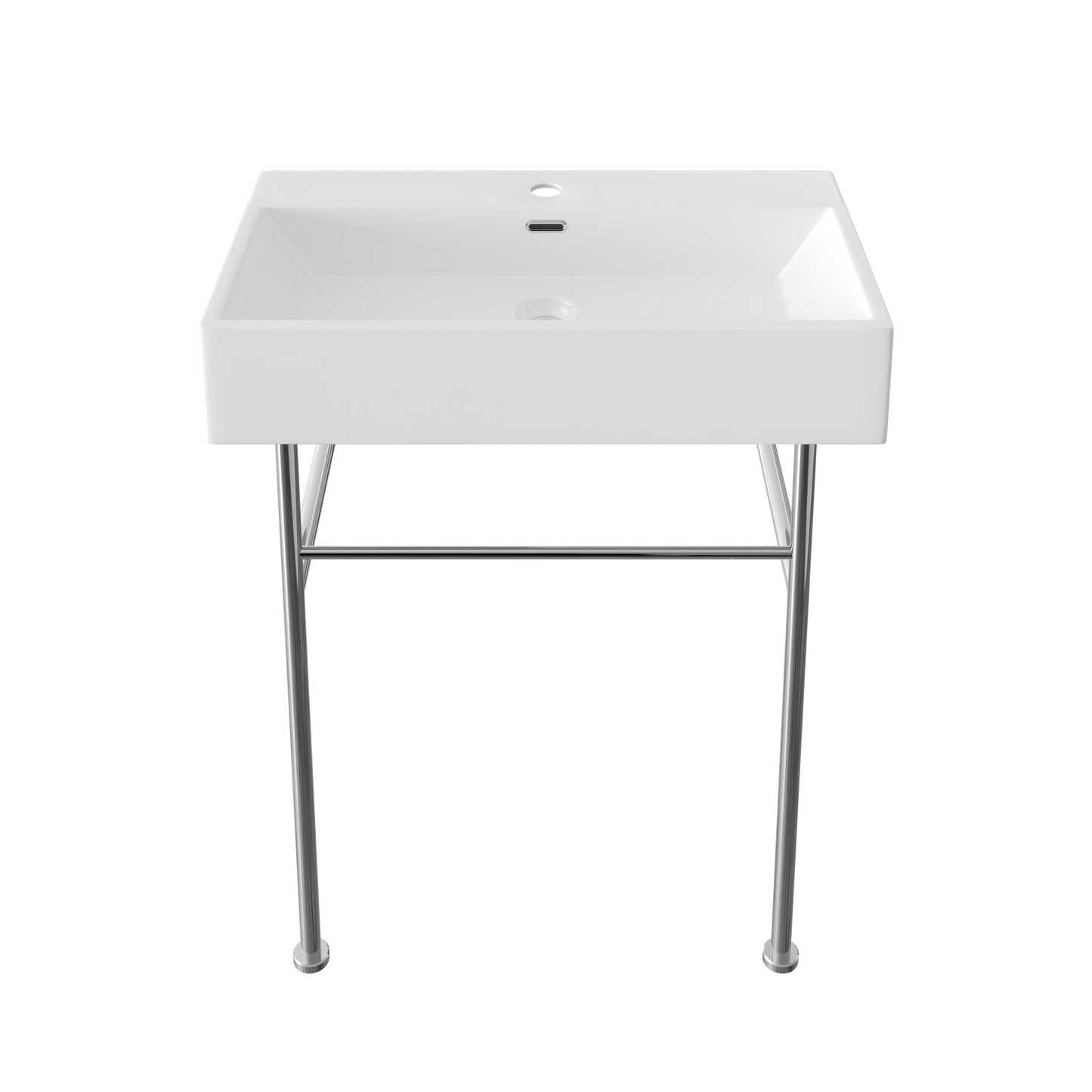 DeerValley 30" Rectangular White Ceramic Console Bathroom Sink With Silver Legs and Single Faucet Hole