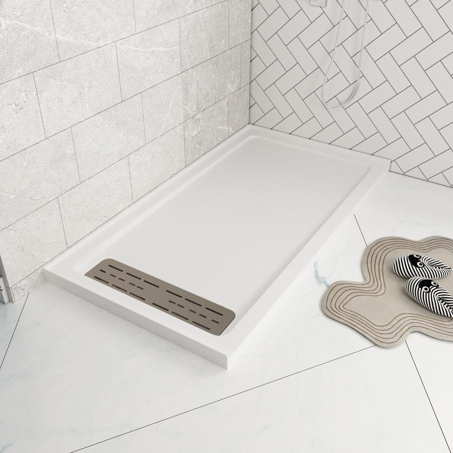 DeerValley 60" x 32" Rectangular White Stain Resistant Shower Base With Left Drain