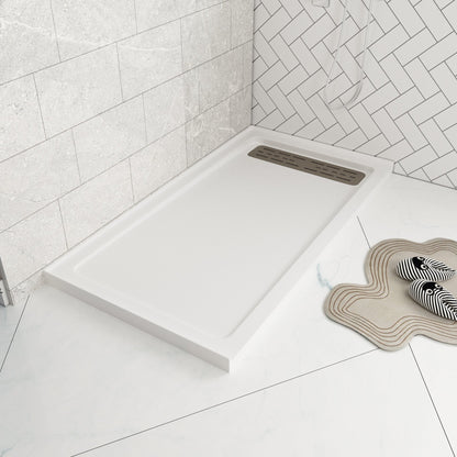 DeerValley 60" x 32" Rectangular White Stain Resistant Shower Base With Right Drain