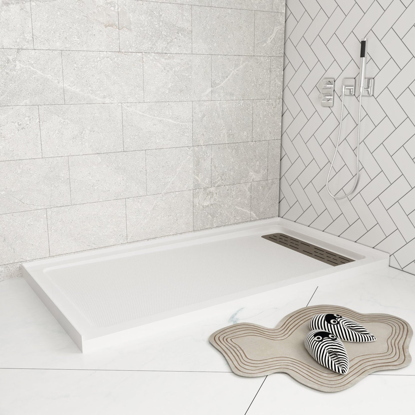 DeerValley 60" x 32" Rectangular White Stain Resistant Shower Base With Right Drain