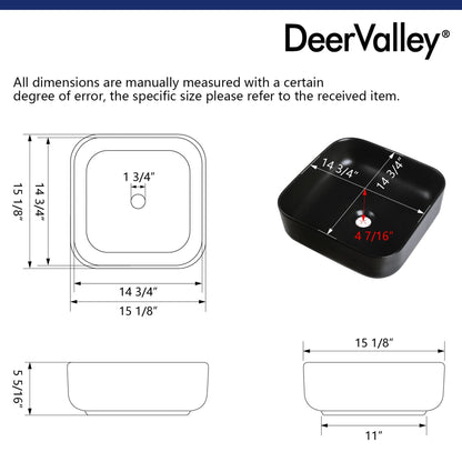 DeerValley Ace 15" Square Black Vessel Bathroom Sink
