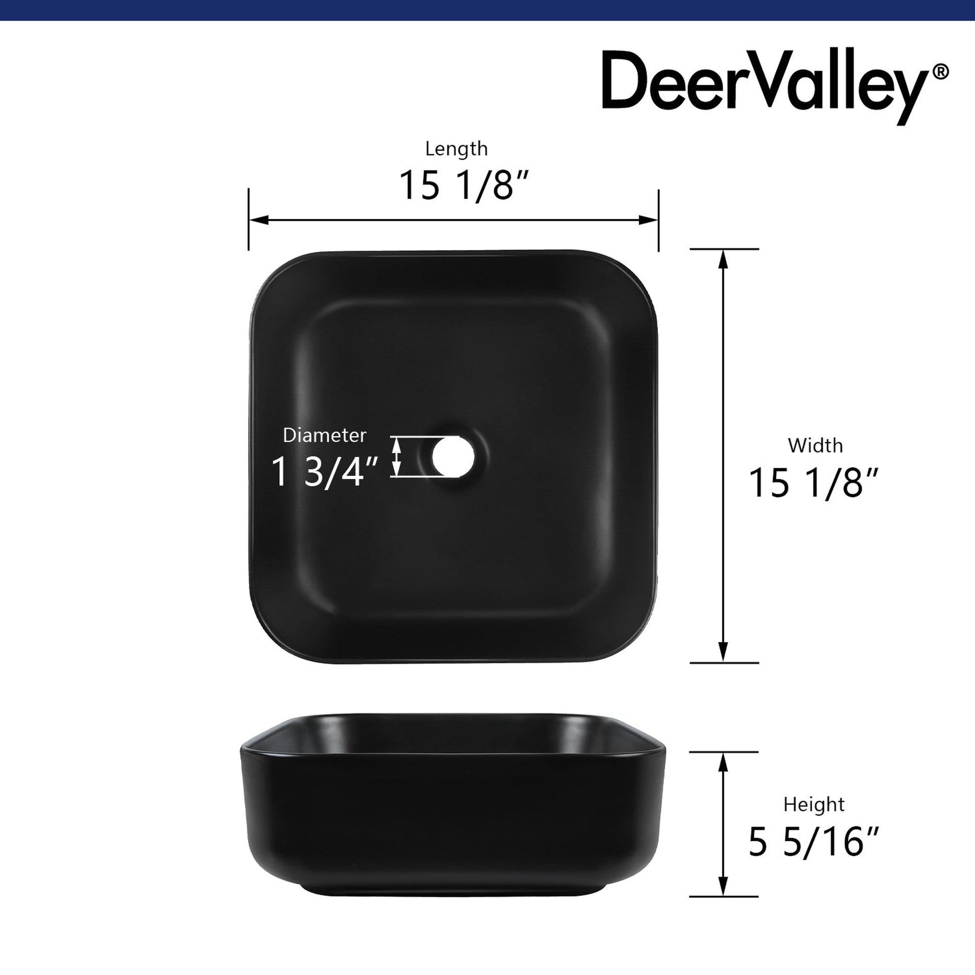 DeerValley Ace 15" Square Black Vessel Bathroom Sink