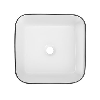 DeerValley Ace 15" Square White Vessel Bathroom Sink With Black Edge