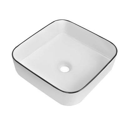 DeerValley Ace 15" Square White Vessel Bathroom Sink With Black Edge