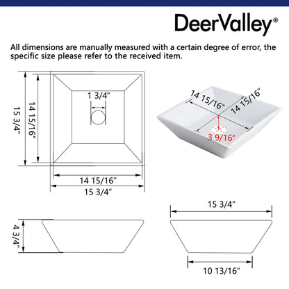 DeerValley Ace 16" Square White Vessel Bathroom Sink