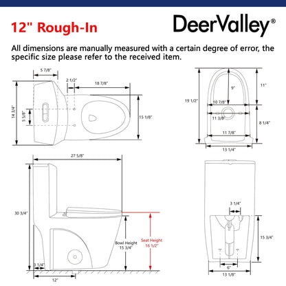 DeerValley Ace 28" Dual-Flush Elongated Black One-Piece Toilet With Soft Closing Seat